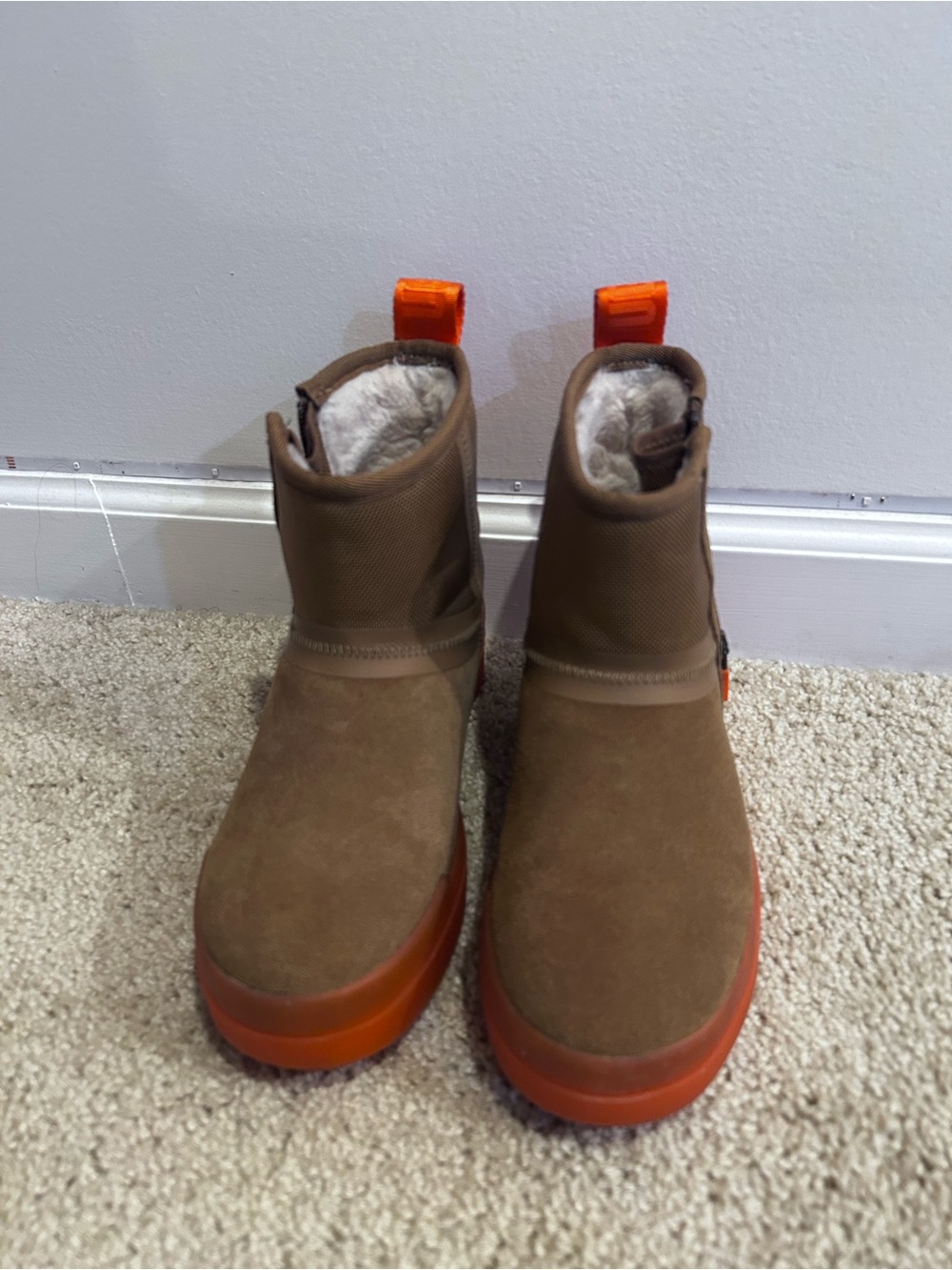UGG Brown Suede Ankle Boots with Orange Accents